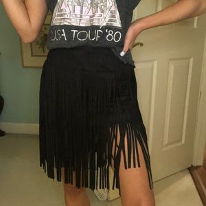 Fringe Suede Black Skirt